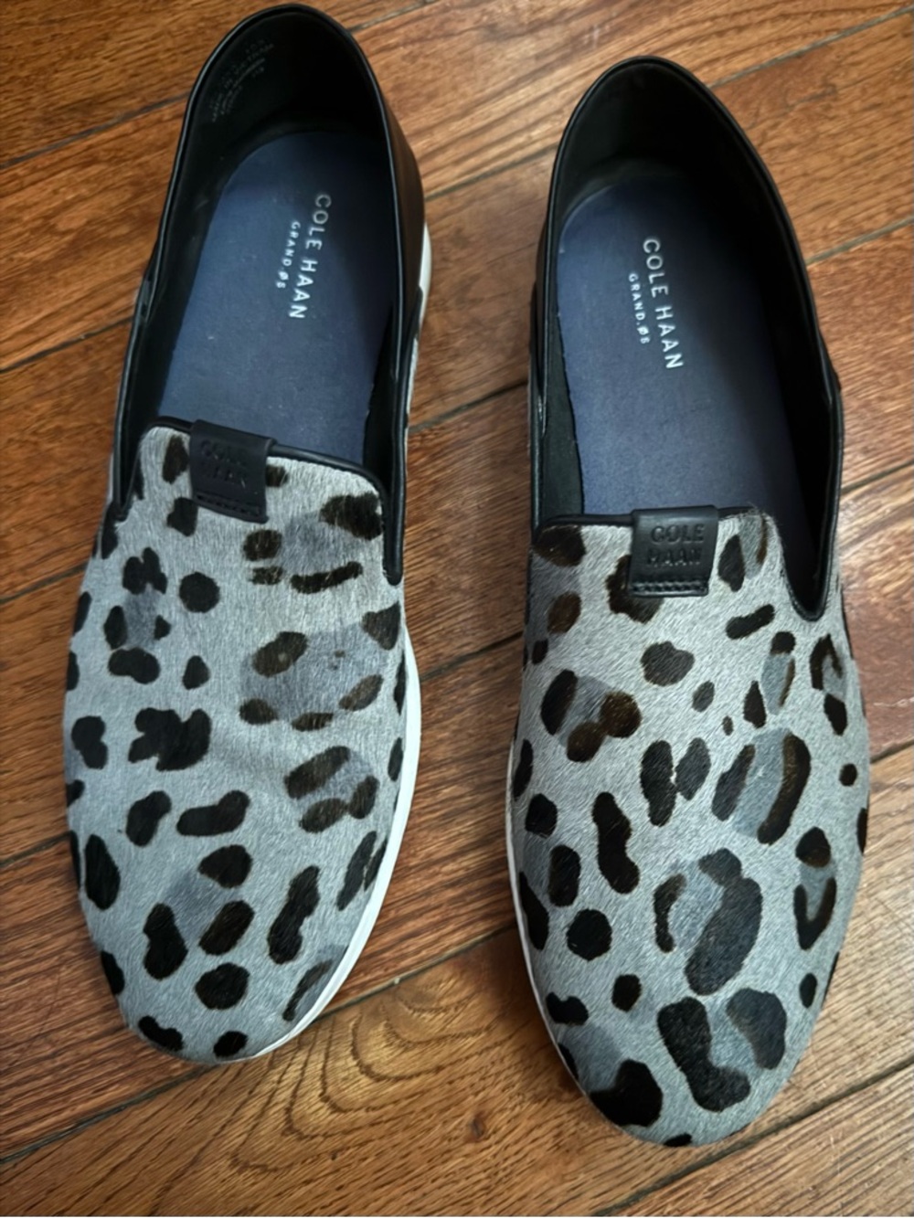 Cole Haan Grey and Black Leopard-Print Slip-On Loafers